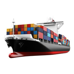 Large Cargo Ship for Maritime Industry on transparent PNG background.