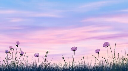 Fototapeta premium A breathtaking meadow, vibrant wildflowers bloom beneath vast and picturesque sky