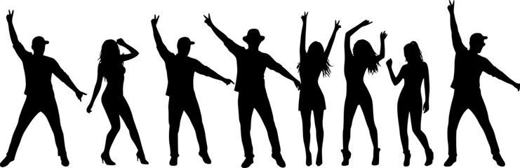 vector set of happy dancing people. Transparent background PNG cutout.
