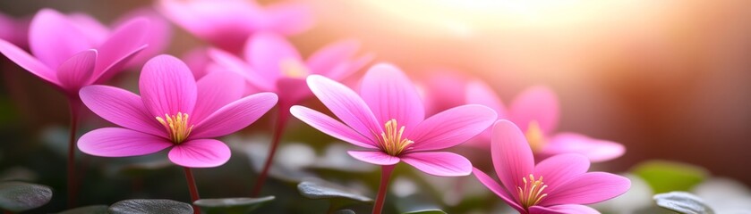 Fototapeta premium Pink flowers glimmering in the warm sunlight of a summer day