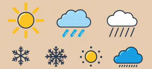 Colorful Weather Icons Sun Rain Snow Flat Design App UI Graphic Design Elements