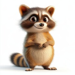 Obraz premium a cute raccoon cartoon, animal character, 3D illustration, lively and shiny, isolated on white background