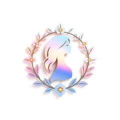 Obraz premium Feminine Elegance: A delicate silhouette of a woman adorned with a vibrant floral wreath, symbolizing grace, beauty, and femininity. 