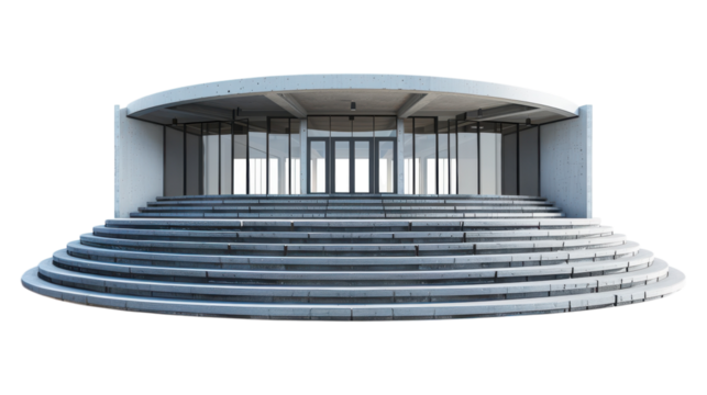 Modern architectural marvel features a circular seating area transparent background
