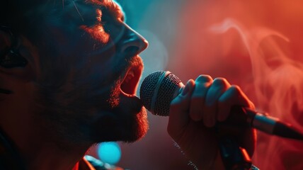 Dynamic Performer: A singer on stage, passionately belting powerful notes, creating a deep emotional connection with the audience, every note filled with raw energy.
