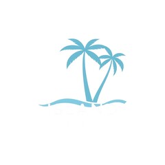 Tranquil Paradise: Two palm trees sway gently beside a serene ocean wave, evoking a sense of peace and escape.  Perfect for travel, vacation, or relaxation themes.