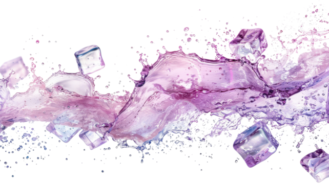 Flying Ice Cubes with Water Splash Isolated on White Background for Beverage and Drink Promotions, Illustrating Refreshment and Coolness transparent background