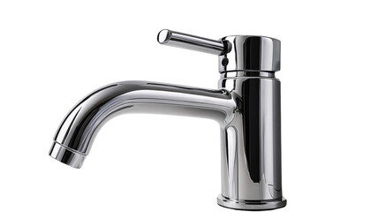 Modern chrome faucet with sleek design, isolated on white background.
