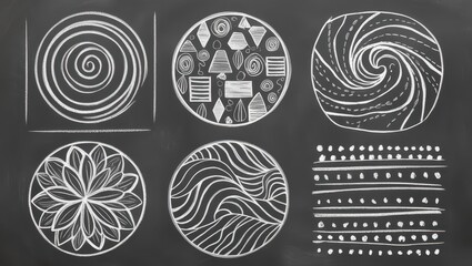 Chalkboard Art Six Abstract Circular Designs Geometric Patterns Swirls Dots