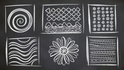 Chalkboard Art Abstract White Patterns Geometric Designs Flower Waves Spiral Texture Background