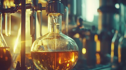 Golden Liquid in Lab Glassware