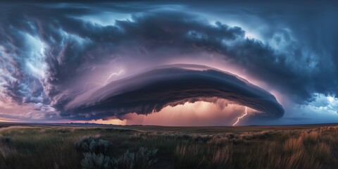 HDRI Dramatic thunderstorm with rolling clouds and lightning display