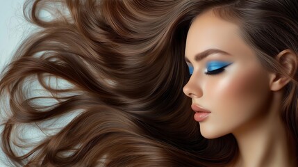 Obraz premium Young woman with her beautiful long hair background