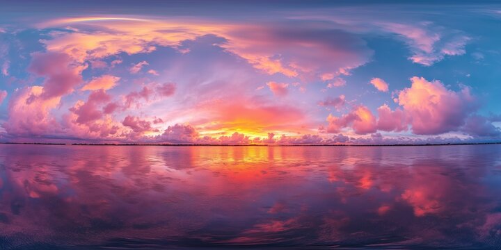 HDRI serene sunset reflection over tranquil waters