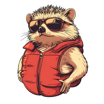 Cartoon hedgehog wearing sunglasses and a vest.
