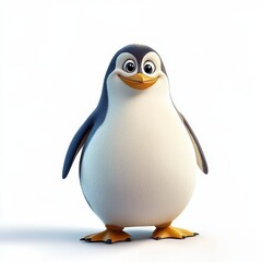 a happy penguin cartoon, animal character, 3D illustration, vibrant and fun, isolated on white background