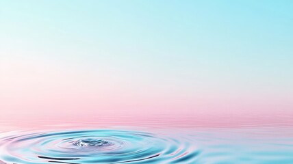Gentle water ripples reflect a soft pink and blue pastel sky at dawn, creating a serene and tranquil atmosphere.