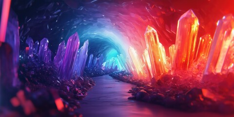 Enchanted crystal cave with vibrant glowing formations