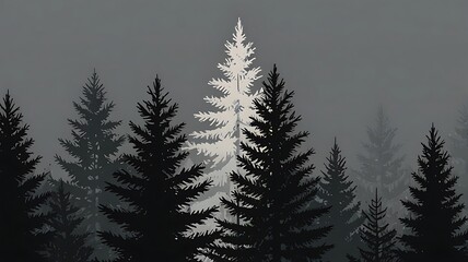 Obraz premium Minimalist Design Of An Evergreen Tree In A Modern, Monochromatic Art Style