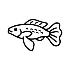 plecostomus fish icon, fish line art, fish vector - simple black line art icon of plecostomus fish perfect for logos, and fruits-themed designs.