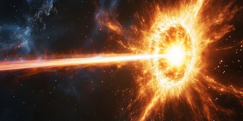 Cosmic explosion with radiant energy beam in space