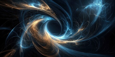 Dynamic swirling abstract fractal in blue and orange hues