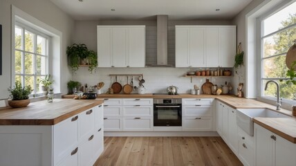 Fototapeta premium bright scandinavian style kitchen with white
