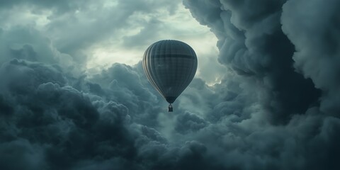 Majestic hot air balloon soaring through dramatic clouds