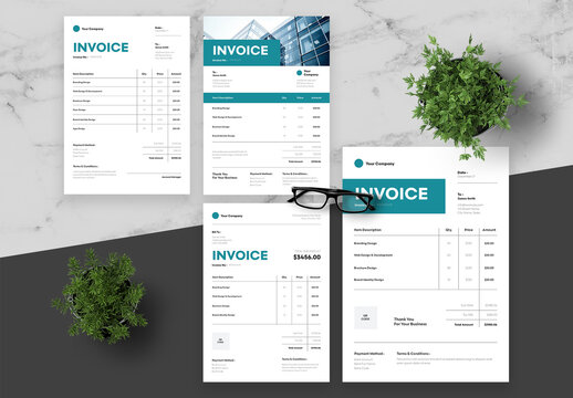 Blue and White Invoice