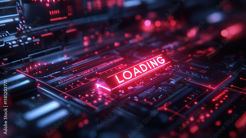 Poster loading bar with red lines on a minimalist technology background, 