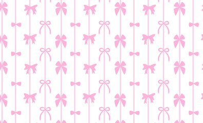 Pink Bows on Striped Background. Coquette Romantic Wallpaper.