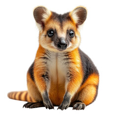 Obraz premium A cute, cartoon-like animal with orange and black fur sitting.