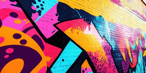 Vibrant urban graffiti art on a brick wall