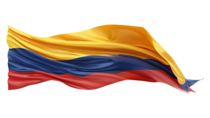 Vibrant colombian flag waving with pride against a bright backdrop transparent background