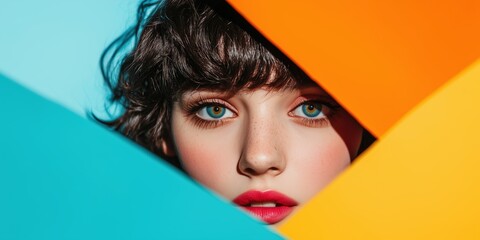 Close-up portrait of a woman framed by vibrant colors