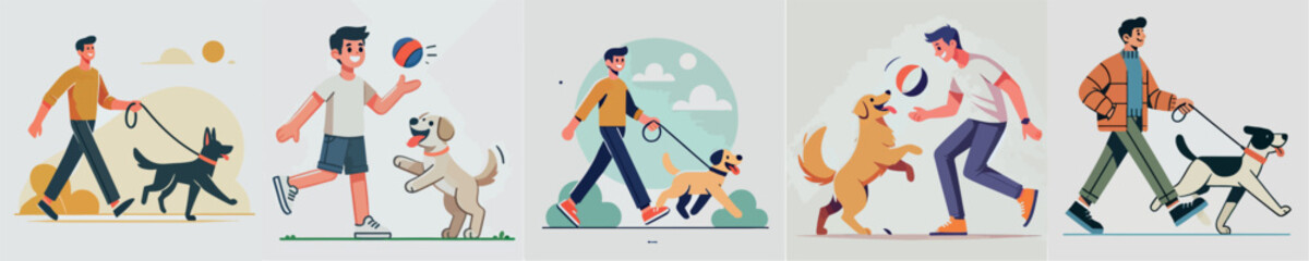 Vector image of a man and his beloved dog