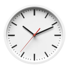 Modern White Clock on White Background on transparent PNG background.