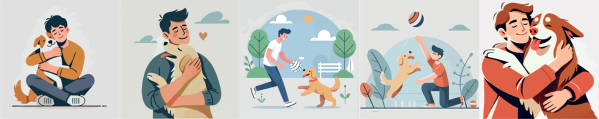 Vector image of a man and his beloved dog