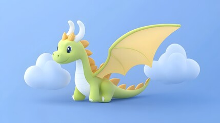 Fototapeta premium Playful green dragon character fantasy world digital illustration colorful background whimsical style