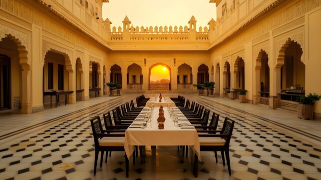 elegant sunset dinner at royal palace - golden hour photography
