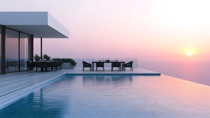 Fototapeta premium luxury sunset poolside villa design - minimalist design