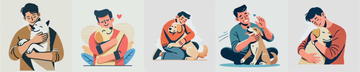 Vector image of a man and his beloved dog