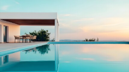 modern villa sunset poolside relaxation - minimalist architecture
