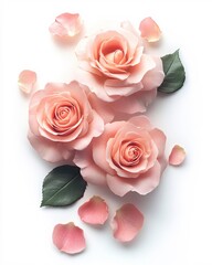 Fototapeta premium Elegant Peach Roses Delicate Petals Soft Floral Arrangement White Background