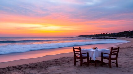 romantic beach sunset dinner table - romantic escapes