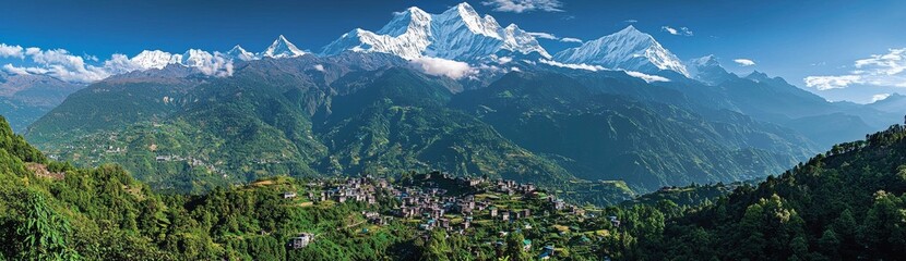 Montenegro, a vast XXL vista of verdant forests and snow-covered peaks in the Moraca Canyon's natural landscape.