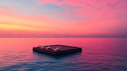 Naklejka premium romantic ocean sunset dinner float - pink/purple color palettes