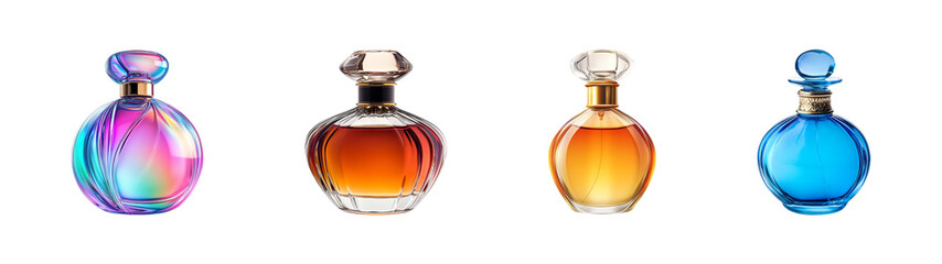 collection of elegant perfume bottles isolated on transparent background