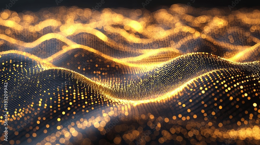 Wall mural gold abstract background idea. abstract wave patterns composed of luminous particles in rich golden 