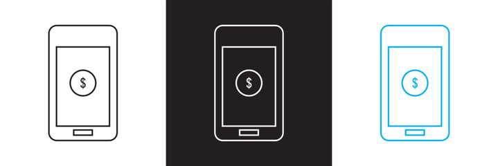 Mobile payment  icon, simple banking transaction by phone flat design infographic pictogram vector, for app logo web button  elements.  isolated on white and black background. vector illustration. EPS